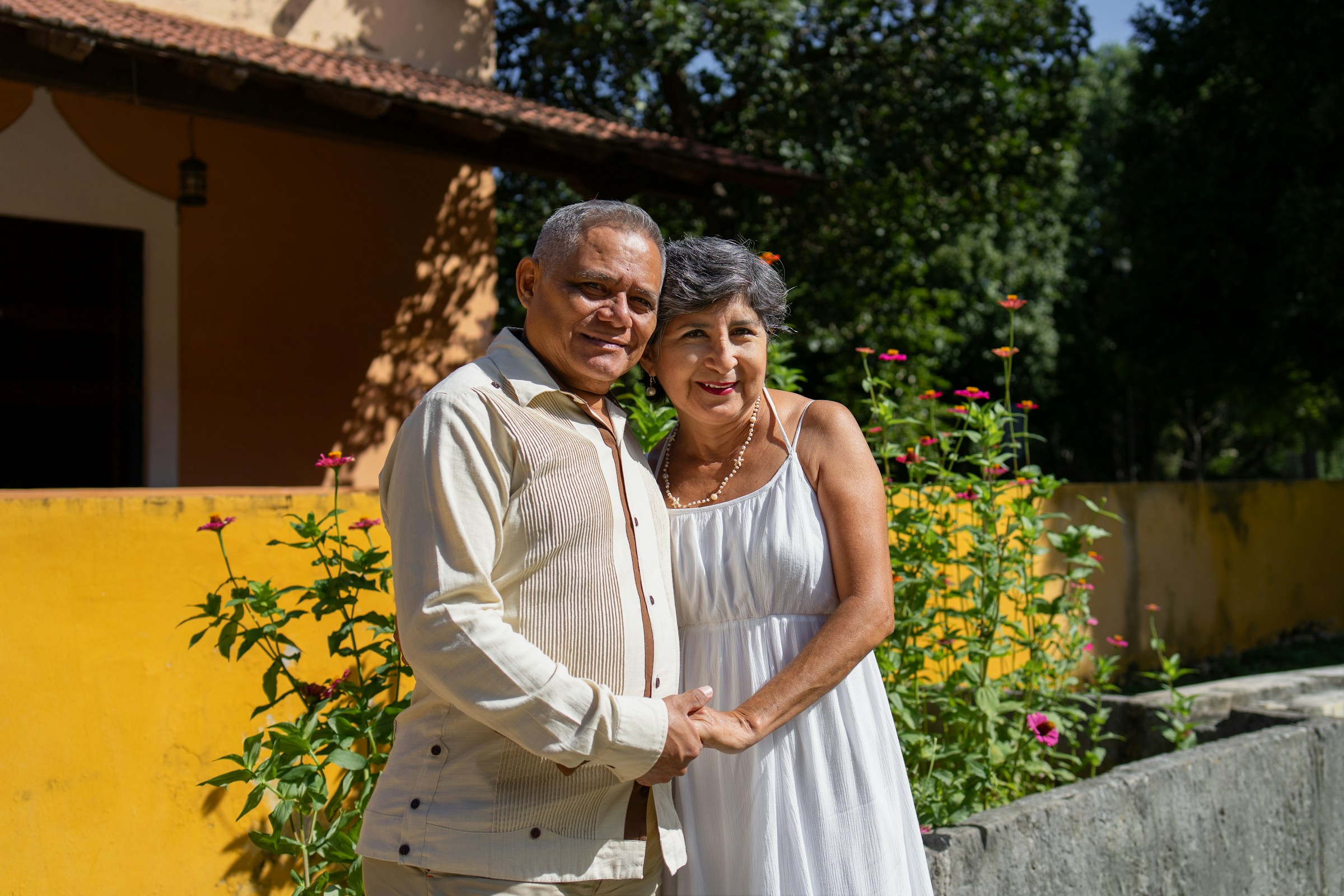 An older couple at home.